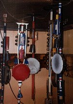 Image of a few Boom-bas on their racks